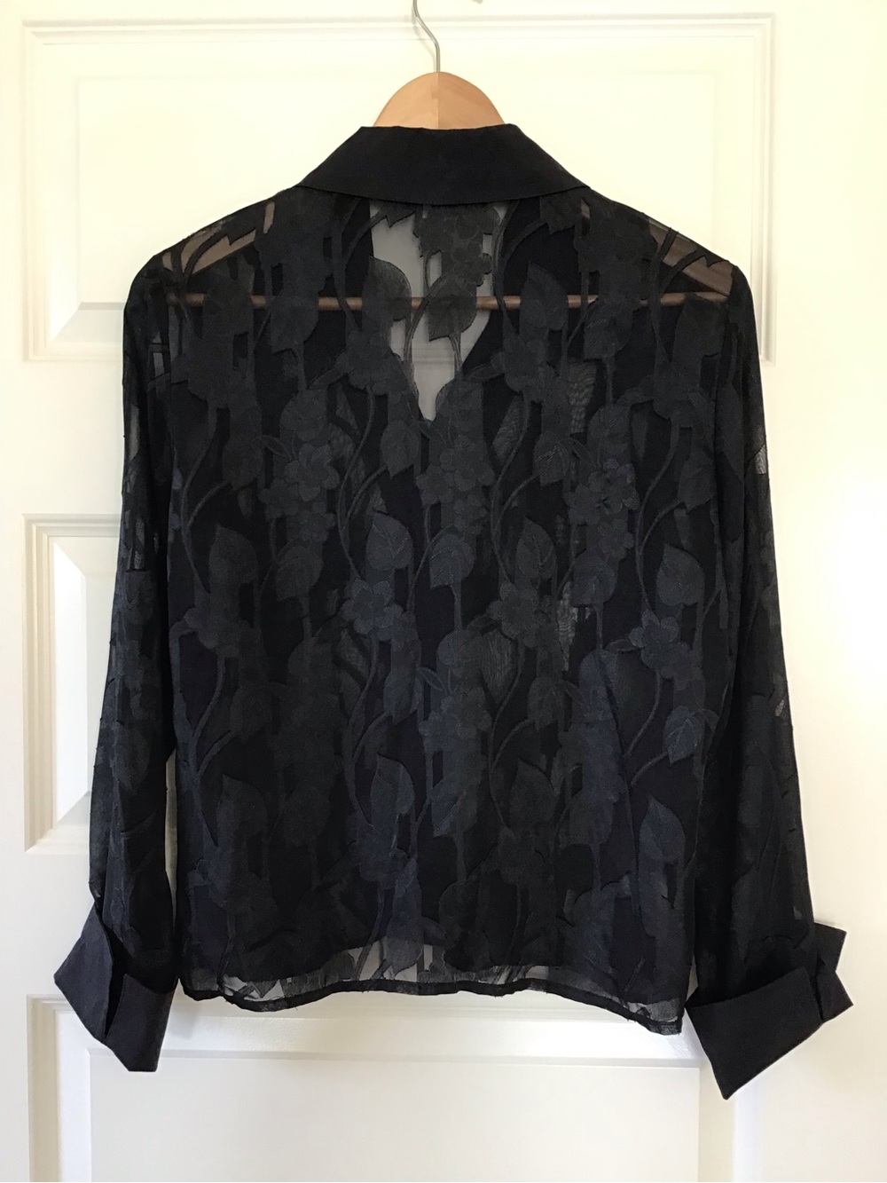 Vintage Sharon Endick Kate Black Sheer Floral Button-Front Blouse - Picture 2 of 7